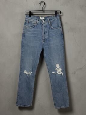 Agolde Riley High Rise Straight Crop Ripped Jeans Whiplash